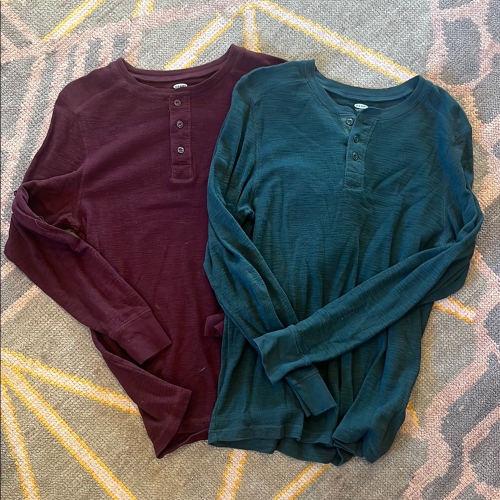 Old navy - Burgundy and Teal Long Sleeve Henley Shirts - m